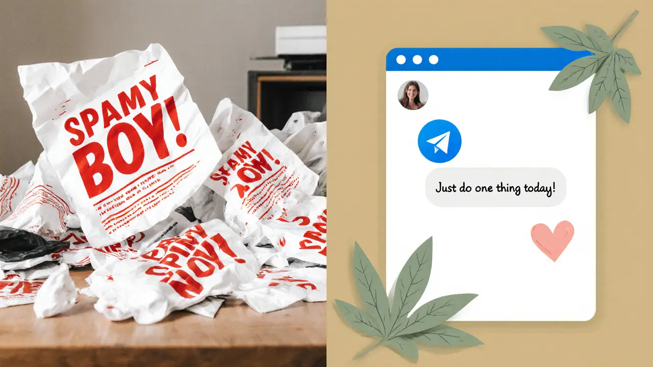 Сравнение спама и заботливого сообщения в мессенджере