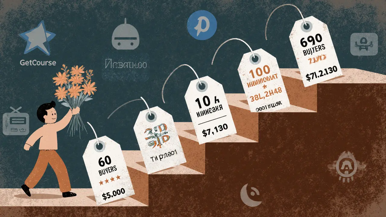 Лестница цен от 690 до 5000 рублей с этапами доверия и отзывами