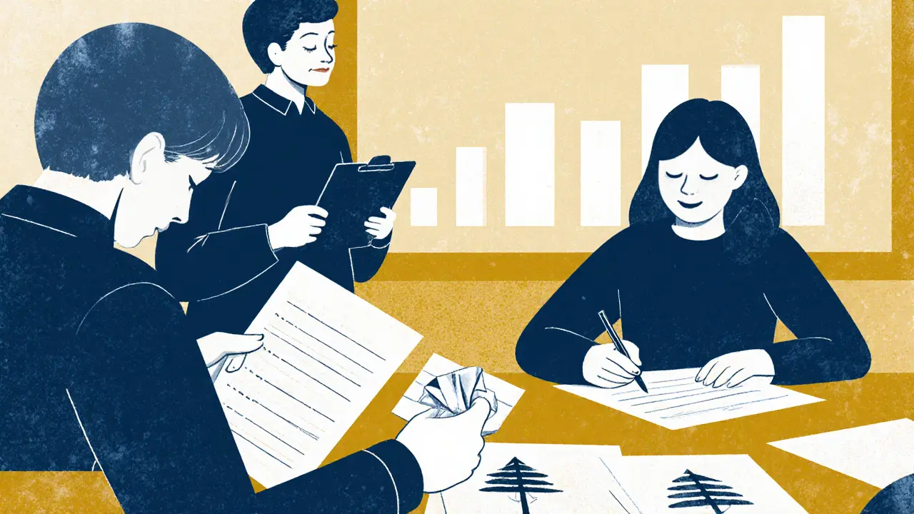 Участники курса тихо заполняют карточки и рисуют деревья, один анонимизирует свою работу.