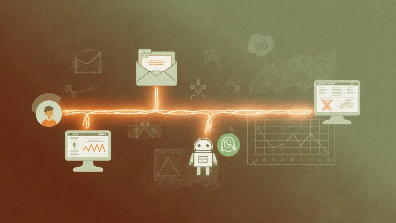 Единый путь клиента, связанный через CRM и мессенджеры теплым светом.