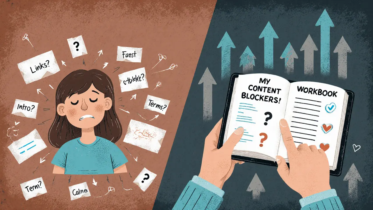 Два состояния создателя контента: хаос слева, организация справа с чек-листом и шаблоном.