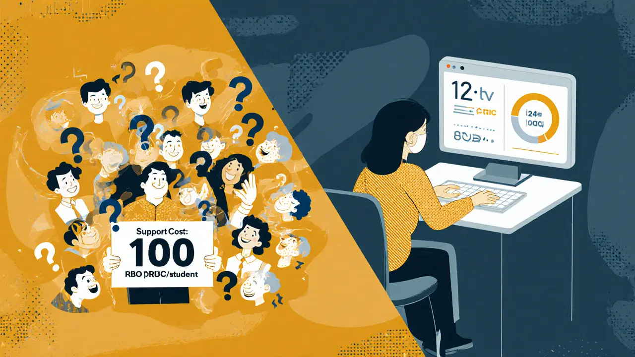 Преподаватель справляется с сотней студентов: слева — хаос, справа — автоматизированный контроль.