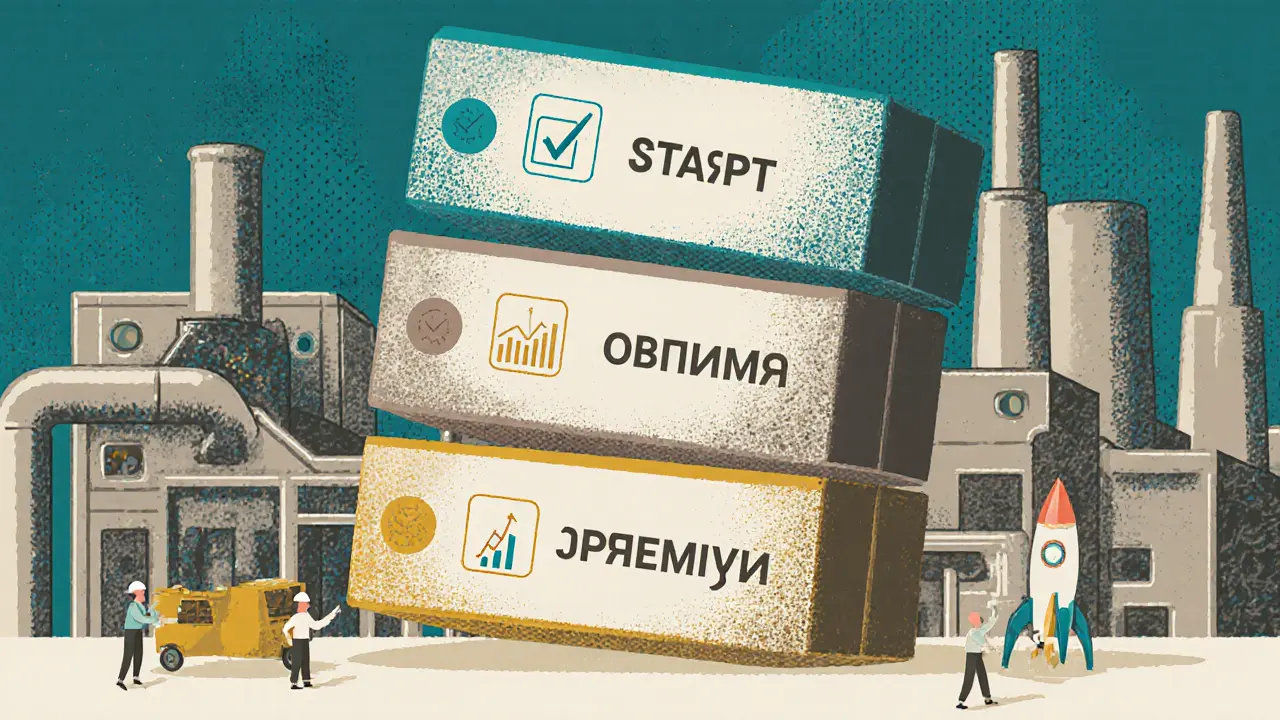 Три уровня продуктового консалтинга как коробки с иконками роста и рокет