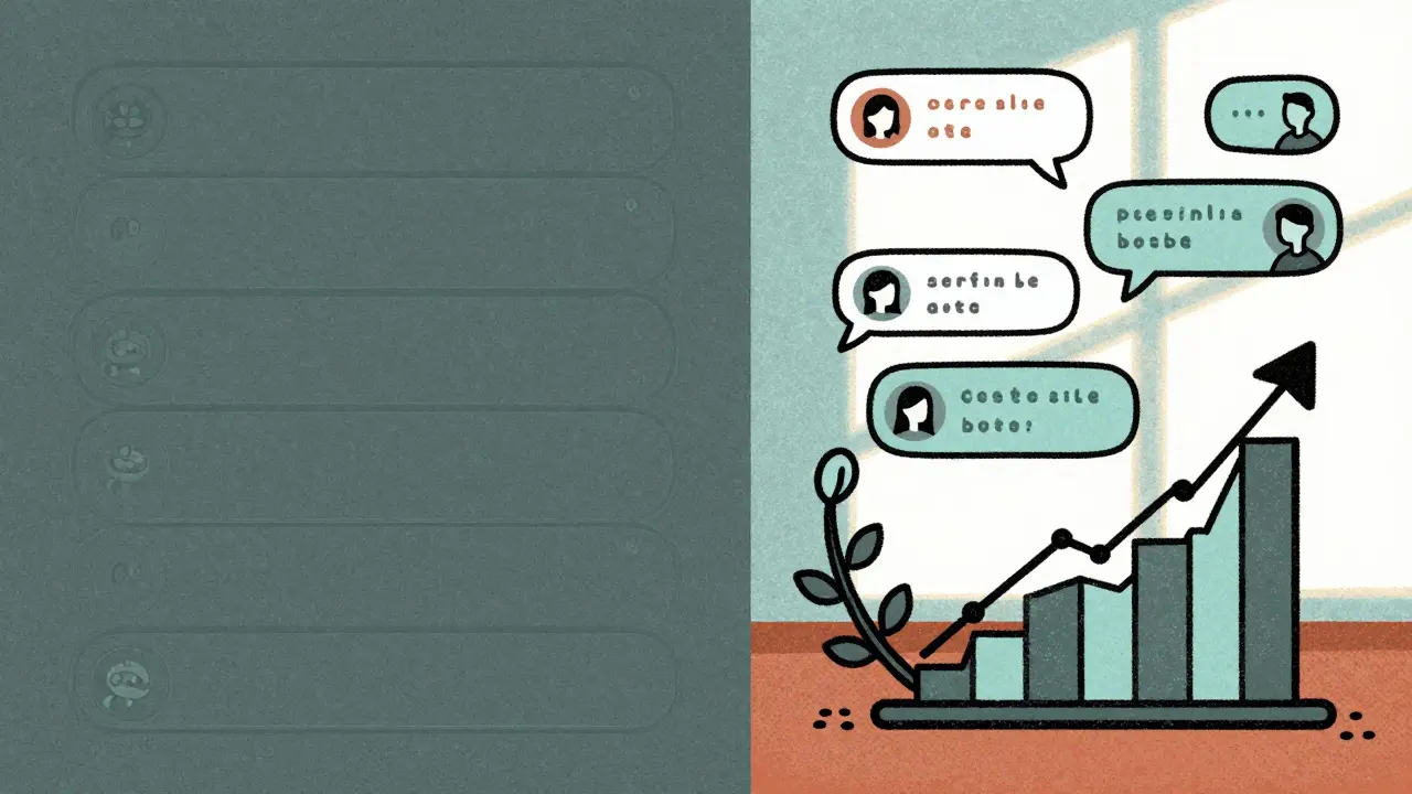 Сравнение пассивного и активного чата: один мёртвый, другой полон жизни и продаж.