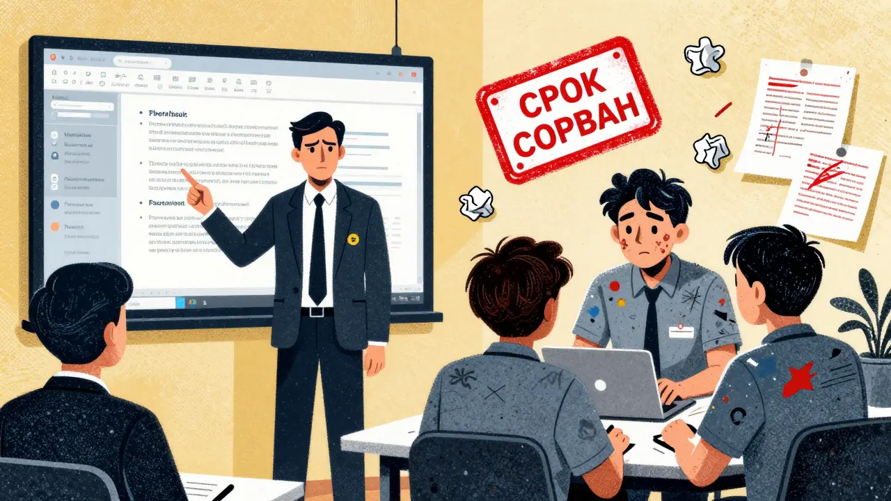 Студент показывает клиенту презентацию, но позади — хаос ошибок и сорванные сроки.