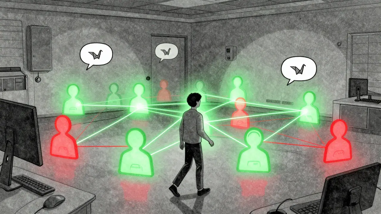 Человек прогуливается по 3D-сети клиентов в дополненной реальности.