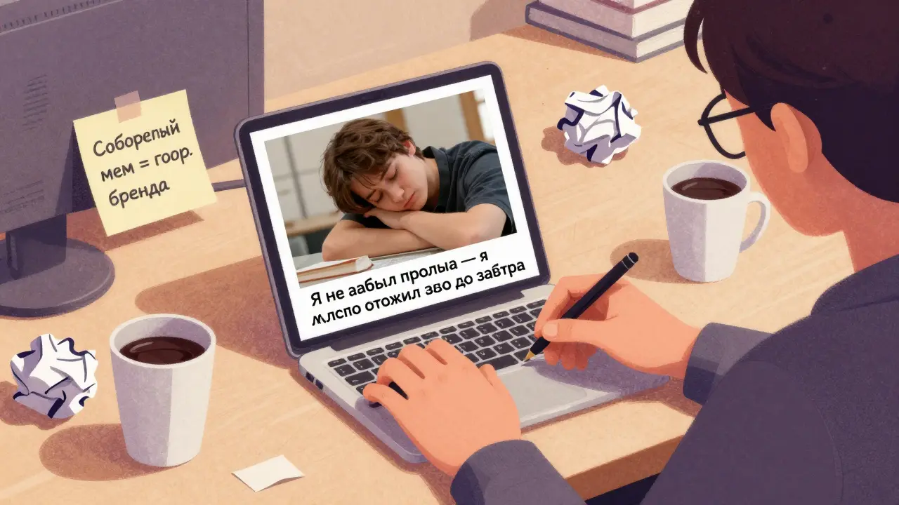 Человек создаёт свой мем про студента, спящего за партой, в стиле рисографии