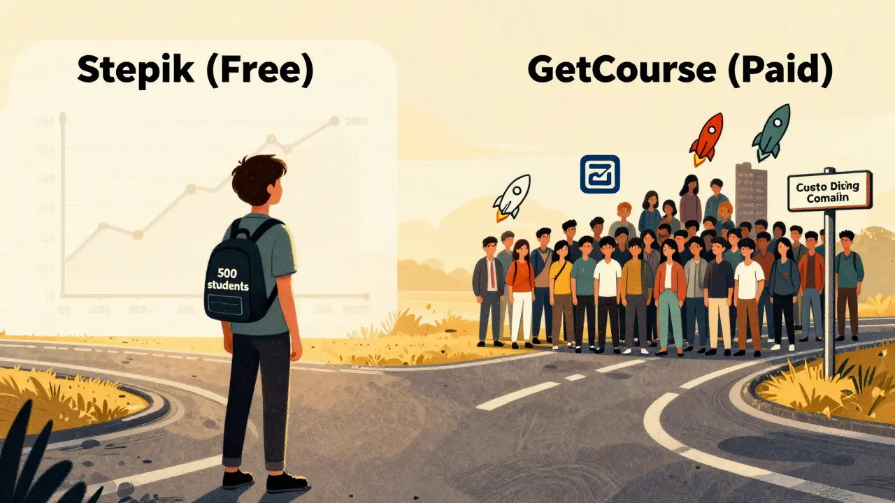 Человек выбирает между бесплатной и платной платформой: одна сторона — скудная аналитика, другая — рост и автоматизация.