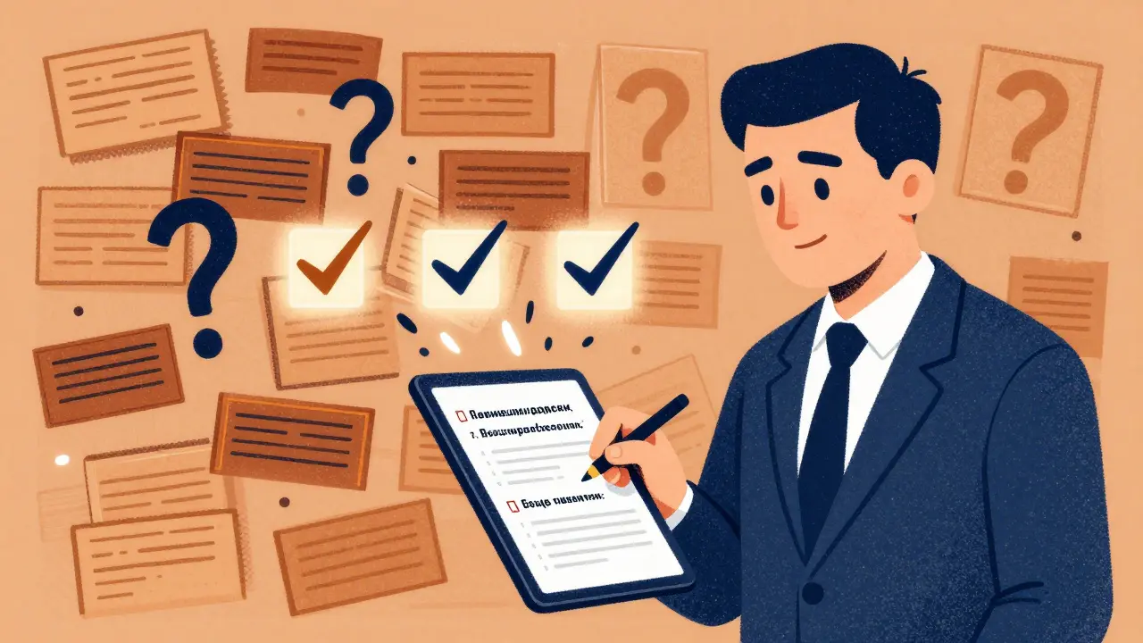 Бизнесмен заполняет анкету с вопросами о бюджете и цели покупки, в то время как нерелевантные лиды исчезают.