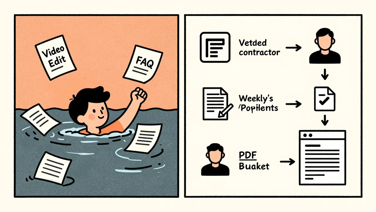 Сравнение: один человек, утонувший в работе, и эффективная система с аутсорс-подрядчиком.