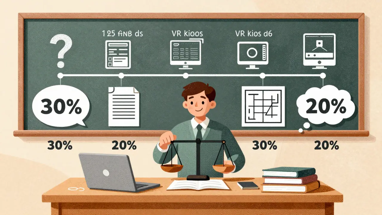 Учитель держит баланс между четырьмя форматами обучения: тестами, кейсами, проектами и рефлексией.