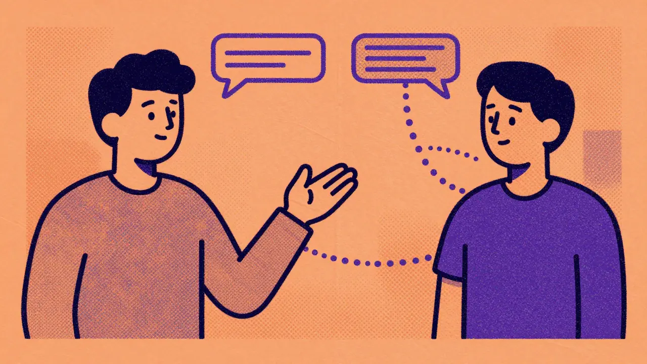 Люди соединены яркими линиями связи через устройства.