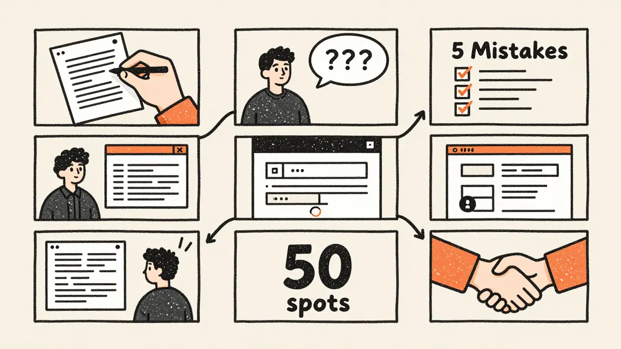 Семь шагов построения аудитории, изображённые как связанные панели в стиле рисографии.