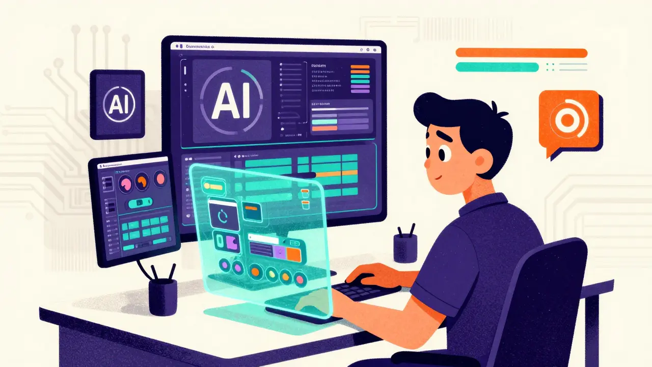 Создание контента через ИИ-инструменты на рабочем столе предпринимателя