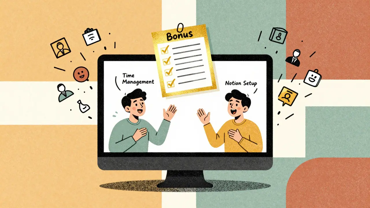 Вебинар с двумя спикерами, подписчики стекаются с обеих сторон, бонус-чек-лист светится над ними.