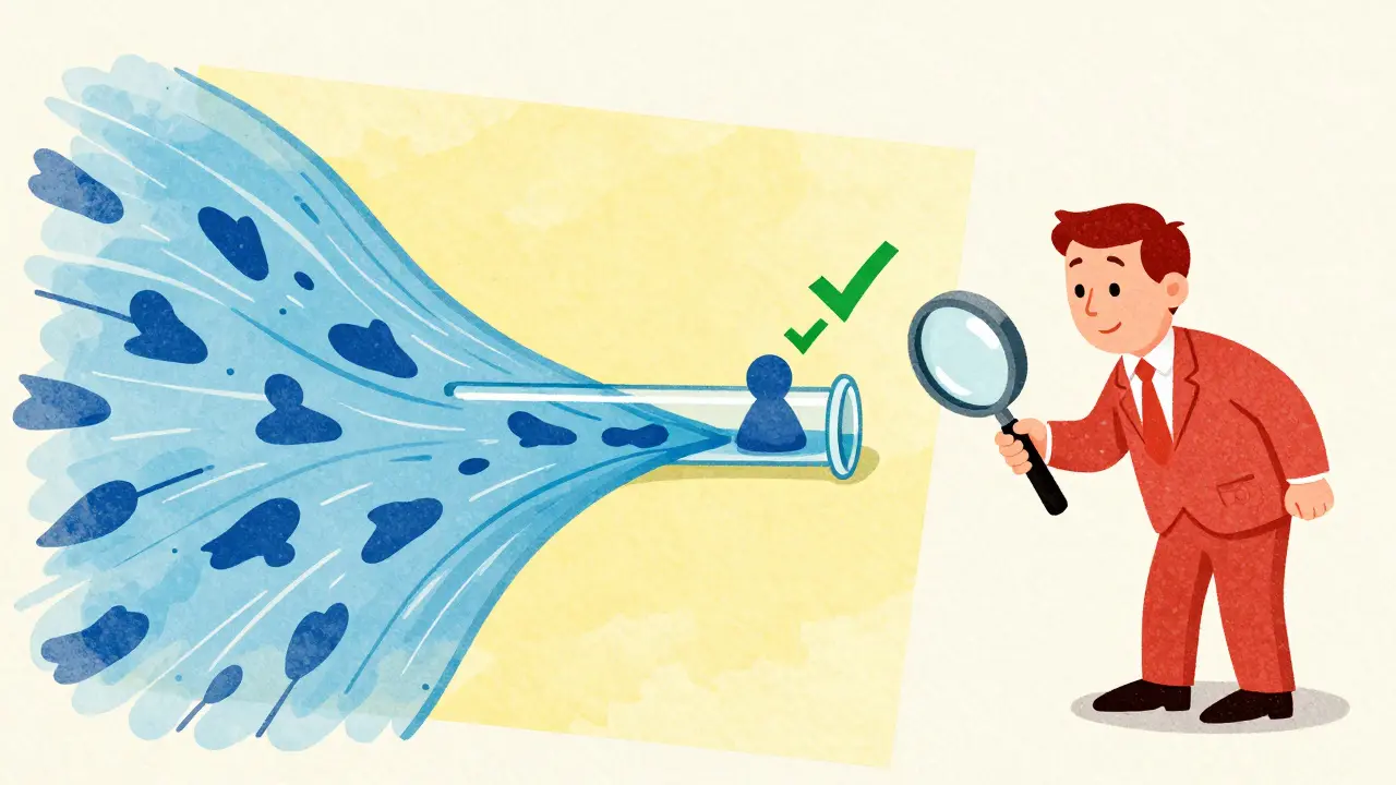 Иллюстрация узкого горлышка в процессе продаж, где поток лидов резко сокращается