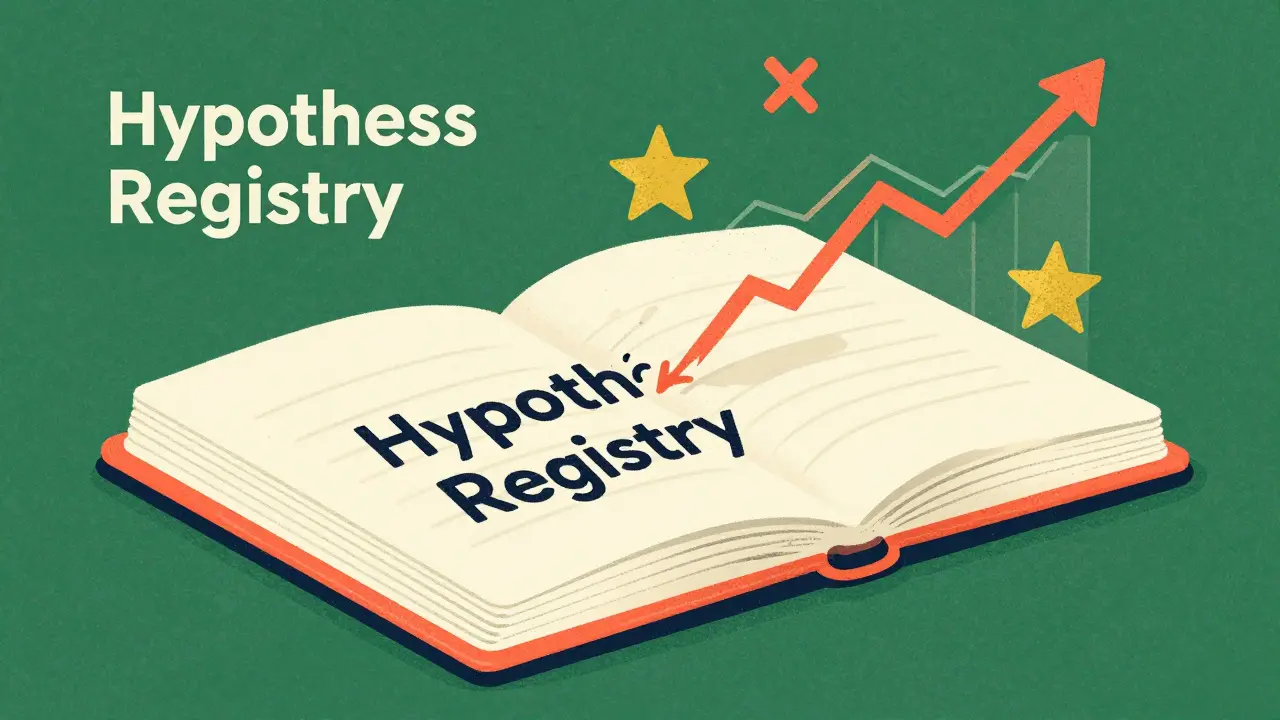 Концепт реестра гипотез с растущим графиком в стиле ризографии.