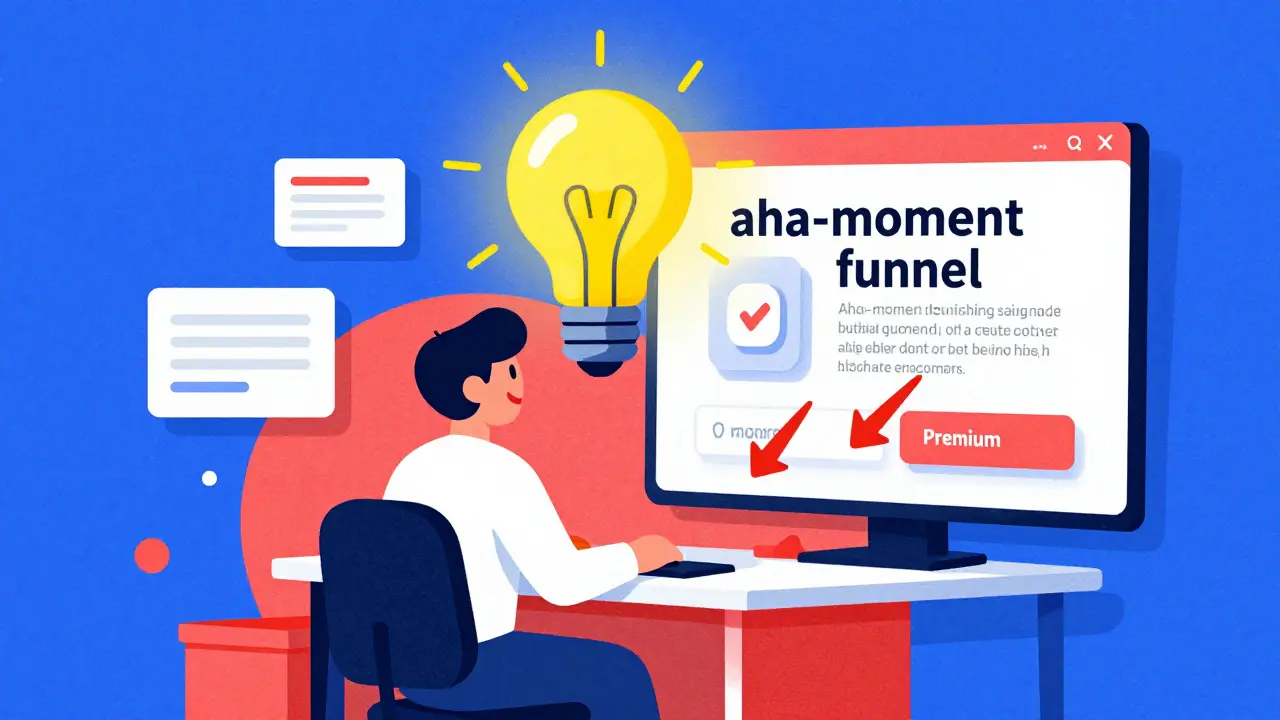 Персонаж испытывает «aha-момент» при использовании бесплатного сервиса, вокруг него летают элементы интерфейса.