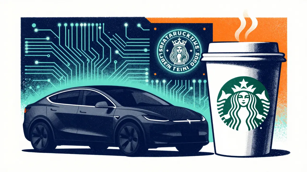 Ризография: символы премиального статуса, включая силуэт авто и чашку кофе, в ярких цветах.