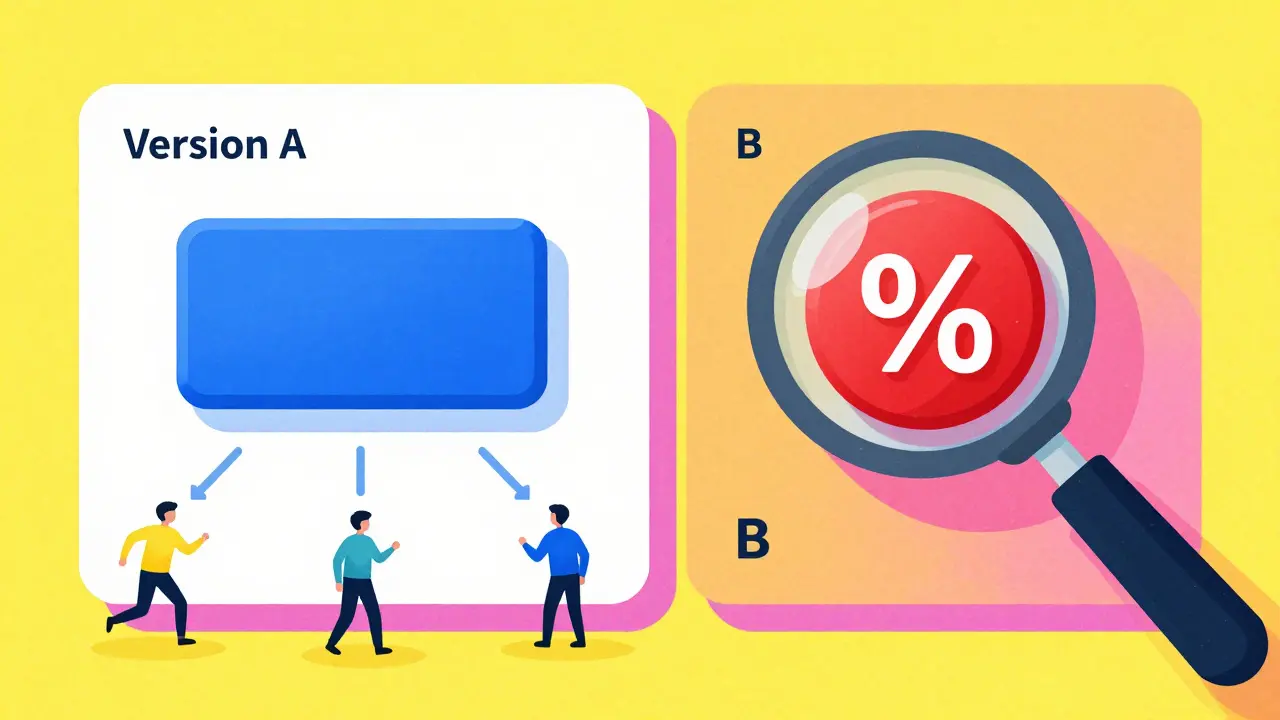 Сравнение двух вариантов кнопки в A/B тесте в стиле ризографии.