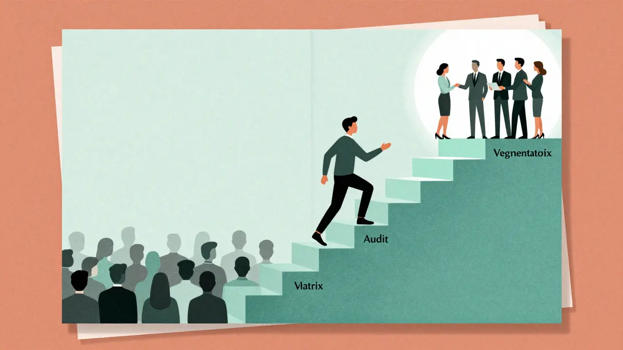 Стилизованная лестница роста в стиле ризографии, символизирующая этапы репозиционирования бренда.