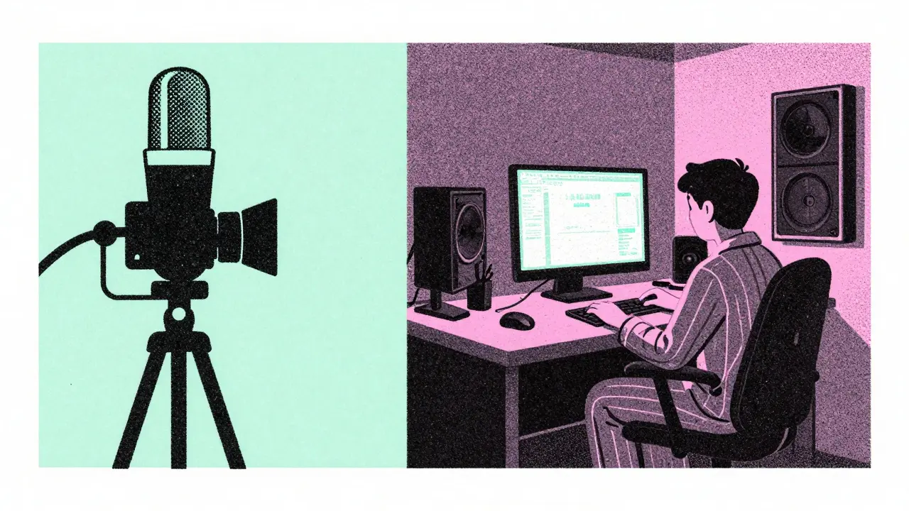 Стилизованное изображение процесса записи курса и студента, изучающего уроки ночью