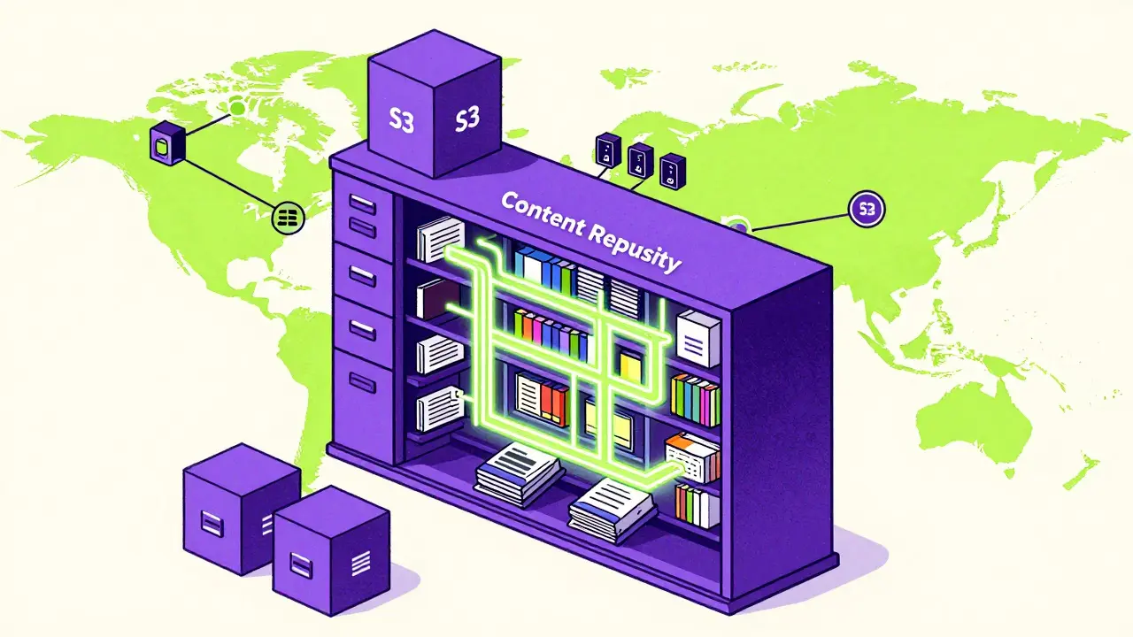 Структурированная система репозитория с потоками данных и серверами CDN