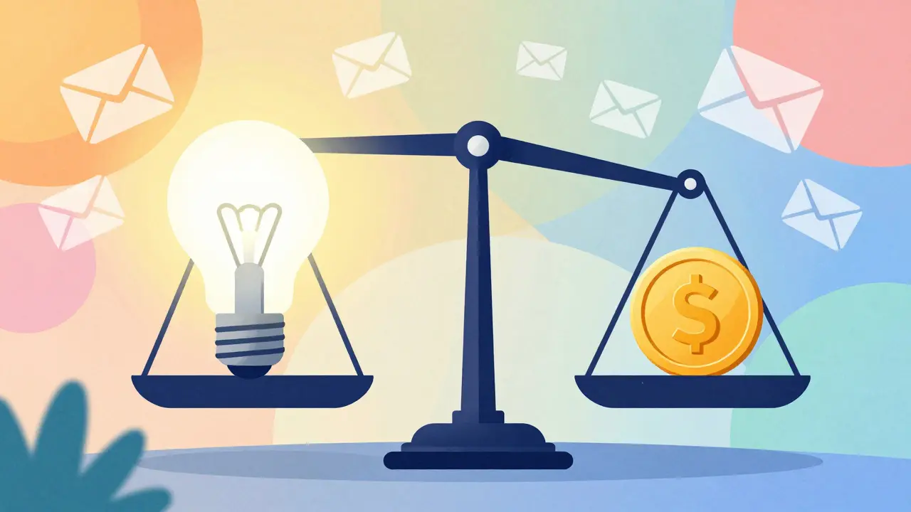 Весы, уравновешивающие полезный контент и продажи в стиле ризографии