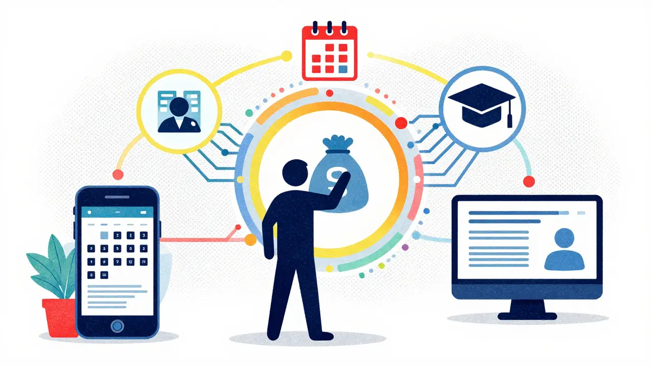 Визуализация связей между студентами, платежами и уроками.