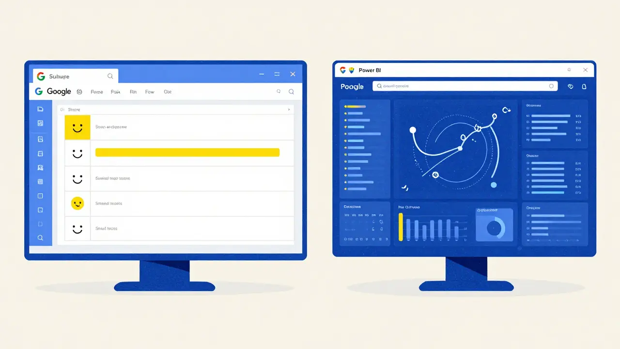 Сравнение простого интерфейса Google Sheets и мощного дашборда Power BI